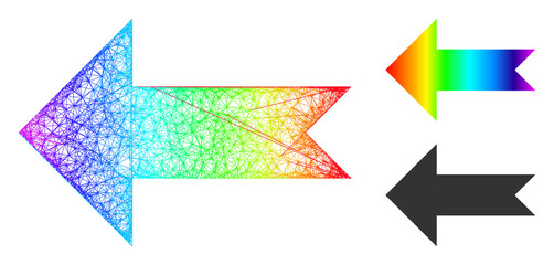 Spectrum colorful wire frame arrow left, and solid spectral gradient arrow left icon. Wire frame 2D net geometric symbol based on arrow left icon, generated from crossing lines.