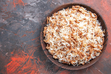 top view cooked rice with dough slices on dark background dish meal dark food