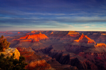 Morning light over one of the South Rim overlooks in the Grand Canyon in Arizona