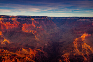 Morning light over one of the South Rim overlooks in the Grand Canyon in Arizona
