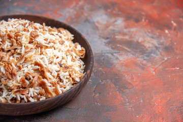 front view cooked rice with dough slices on dark background dish meal food ph
