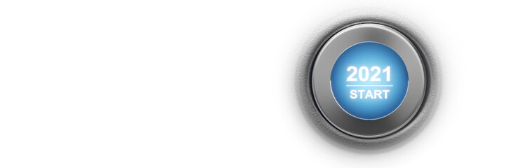 2021 - Press the start button. Concept of the New Year. 3D illustration