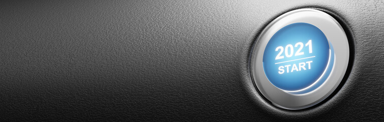 2021 - Press the start button. Concept of the New Year. 3D illustration