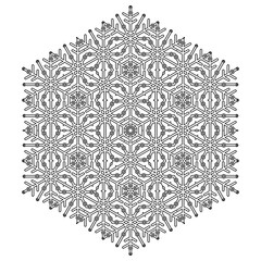 Round snowflake. Abstract winter ornament. Black snowflake