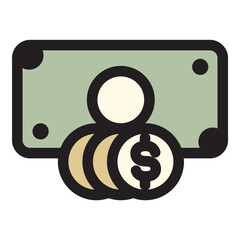 Finance Banknote Cash Coins Flat Icon Isolated On White Background