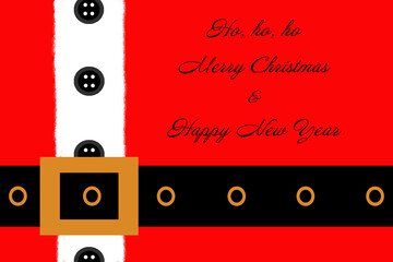 Christmas card with best wishes on santa's red coat with black belt.