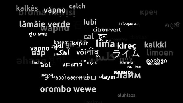 Lime Translated in 73 Worldwide Languages Endless Looping 3d Zooming Wordcloud Mask