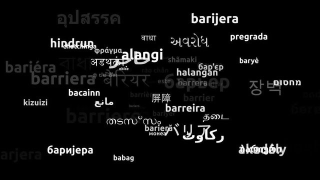 Barrier Translated in 65 Worldwide Languages Endless Looping 3d Zooming Wordcloud Mask