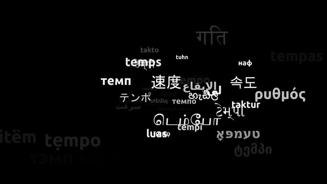 Tempo Translated in 41 Worldwide Languages Endless Looping 3d Zooming Wordcloud Mask
