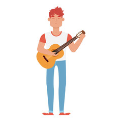 Isolated man with guitar hygge style icon - Vector
