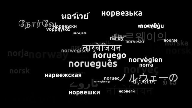 Norwegian Translated in 51 Worldwide Languages Endless Looping 3d Zooming Wordcloud Mask