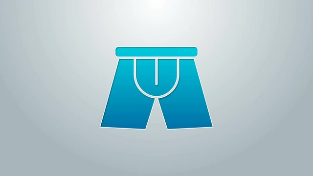 Blue line Men underpants icon isolated on grey background. Man underwear. 4K Video motion graphic animation