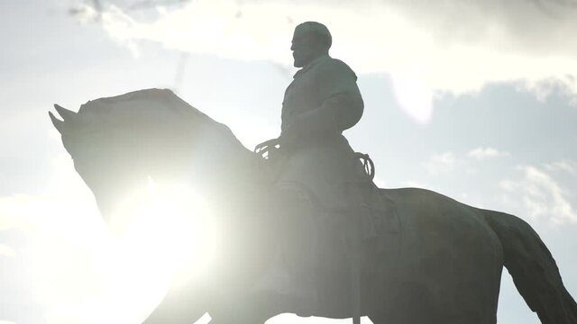 Robert E Lee statue in Market Square Park in Charlottesville, Virginia, confederate monument.