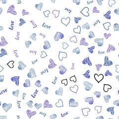Light Blue, Red vector seamless cover with quote LOVE YOU, hearts. Colorful illustration with quote LOVE YOU, hearts. Pattern for design of fabric, wallpapers.