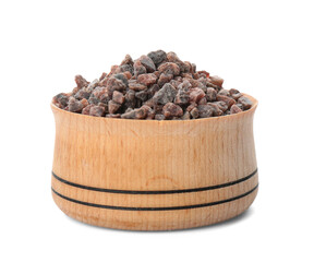 Bowl of Himalayan black salt isolated on white