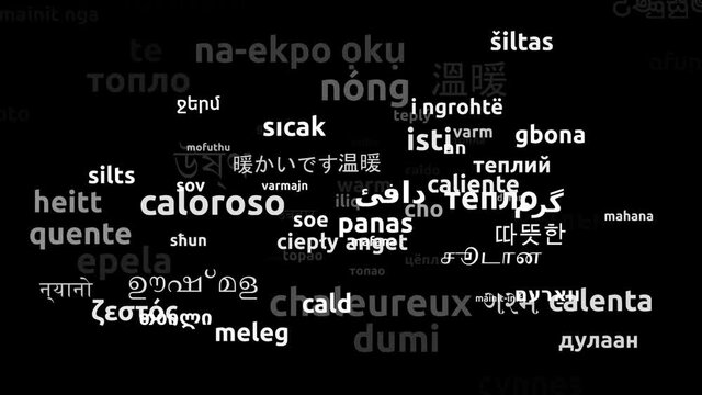 Warm Translated in 78 Worldwide Languages Endless Looping 3d Zooming Wordcloud Mask