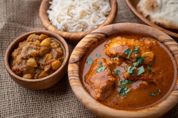 channa masala with butter chicken curry