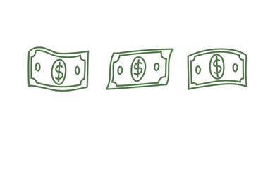 Hand drawn dollar bills. Money cash illustration. Hand drawn money symbol.