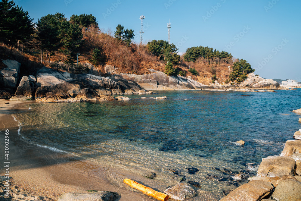 Sticker Seascape with rocks at Huhuam temple in Yangyang, Korea