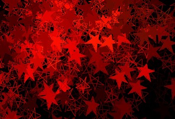 Dark Red vector background with xmas snowflakes, stars.