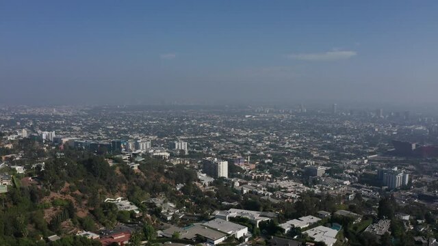 High And Wide Aerial Shot Of The City Of Los Angeles With Low Air Quality. 4K