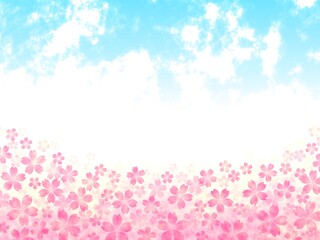 満開の桜と空の背景イラスト no.04
