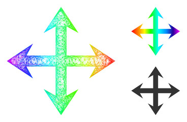 Spectrum colorful crossing mesh expand arrows, and solid spectrum gradient expand arrows icon. Crossed frame flat net abstract symbol based on expand arrows icon, is generated with crossing lines.