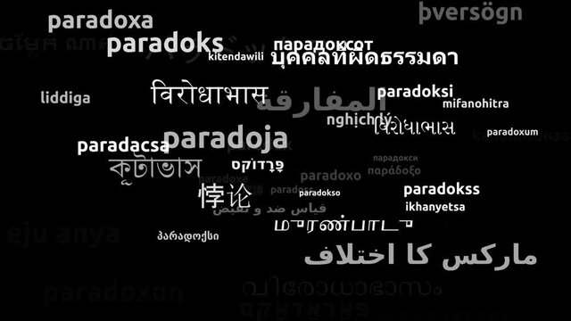 Paradox Translated in 47 Worldwide Languages Endless Looping 3d Zooming Wordcloud Mask