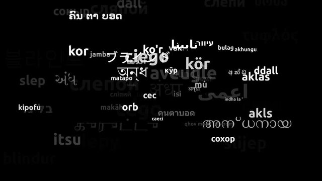 Blind Translated in 71 Worldwide Languages Endless Looping 3d Zooming Wordcloud Mask