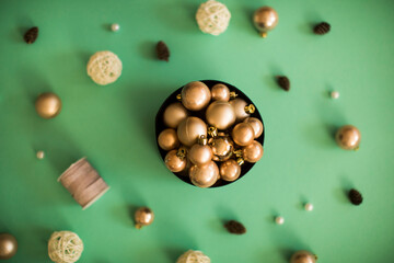 Christmas golden balls. Christmas time. Decoration. 