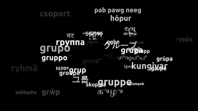 Group Translated in 56 Worldwide Languages Endless Looping 3d Zooming Wordcloud Mask