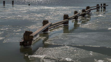 a frosty day and ice floes on Lake Michigan

