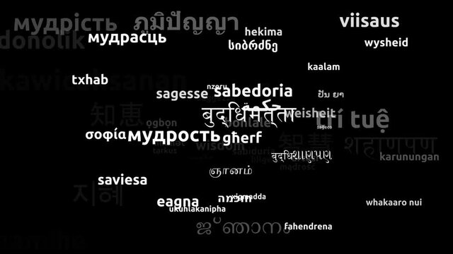 Wisdom Translated in 57 Worldwide Languages Endless Looping 3d Zooming Wordcloud Mask