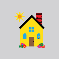 cartoon house icon color illustration design vector
