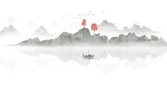 New Chinese blue ink landscape painting
