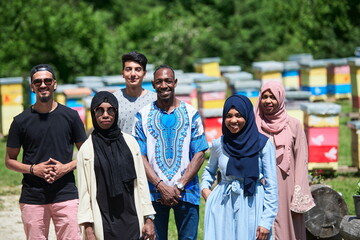 people group visiting local honey production farm