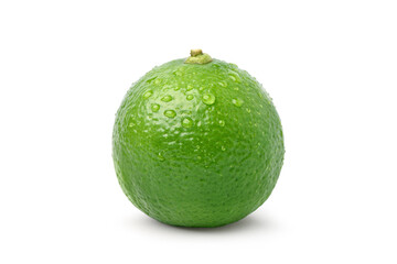 Fresh lime with water droplets isolated on white background. Clipping path.