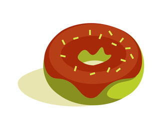 Matcha green tea donut with chocolate icing topping on white