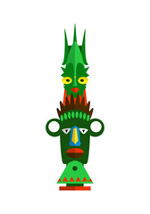 Wood indian colorful totem pole isolated on white background