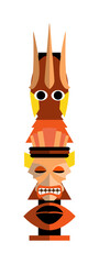American tribal ethnic idol totem pole on white background