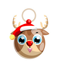 Cute reindeer toy ball for christmas tree isolated on white