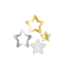 Realistic shiny gold silver star xmas decoration on white