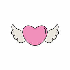 Cute pink heart with wings. Vector illustration for the day of all lovers.