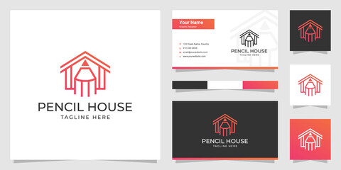 pencil house minimalist logo design