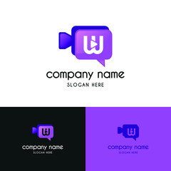 Initial letter w with video call camera chatting icon for online meeting logo concept