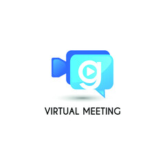 Obraz premium Initial letter g with video call camera chatting icon for online meeting logo concept