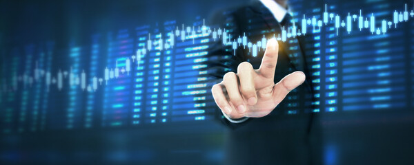 Businessman plan graph growth increase of chart positive indicators in his business