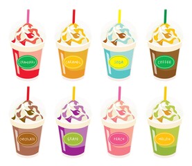 コーヒーやキャラメルやストロベリーのフラッペのセット