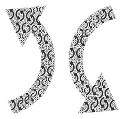 Recursive composition of exchange arrows. Flat vector exchange arrows mosaic is formed of repeating recursive exchange arrows pictograms.