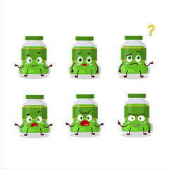 Cartoon character of pesto bottle with what expression